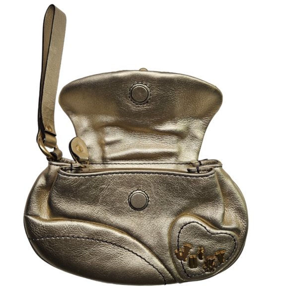 JUICY COUTURE Vintage Y2K Leather Wristlet Clutch  – Gold Metallic (EUC) - Picture 5 of 12